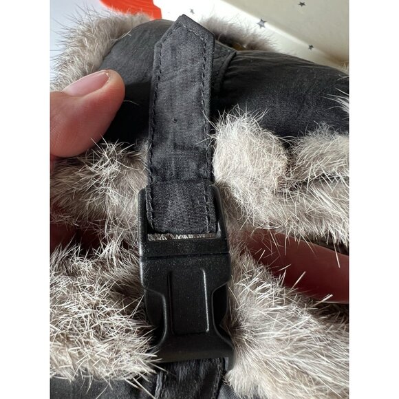 MAD BOMBER black rabbit fur lined nylon trapper hat chin strap quilted hunting L - Picture 10 of 11